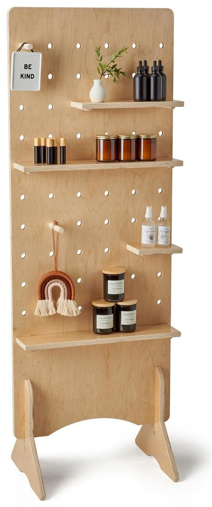 Displays2go Dandelion Pegboard Customizable Shelf Fixture, Collapsible Design, Eco-Friendly Plywood Material - Natural (DBMPBLG)