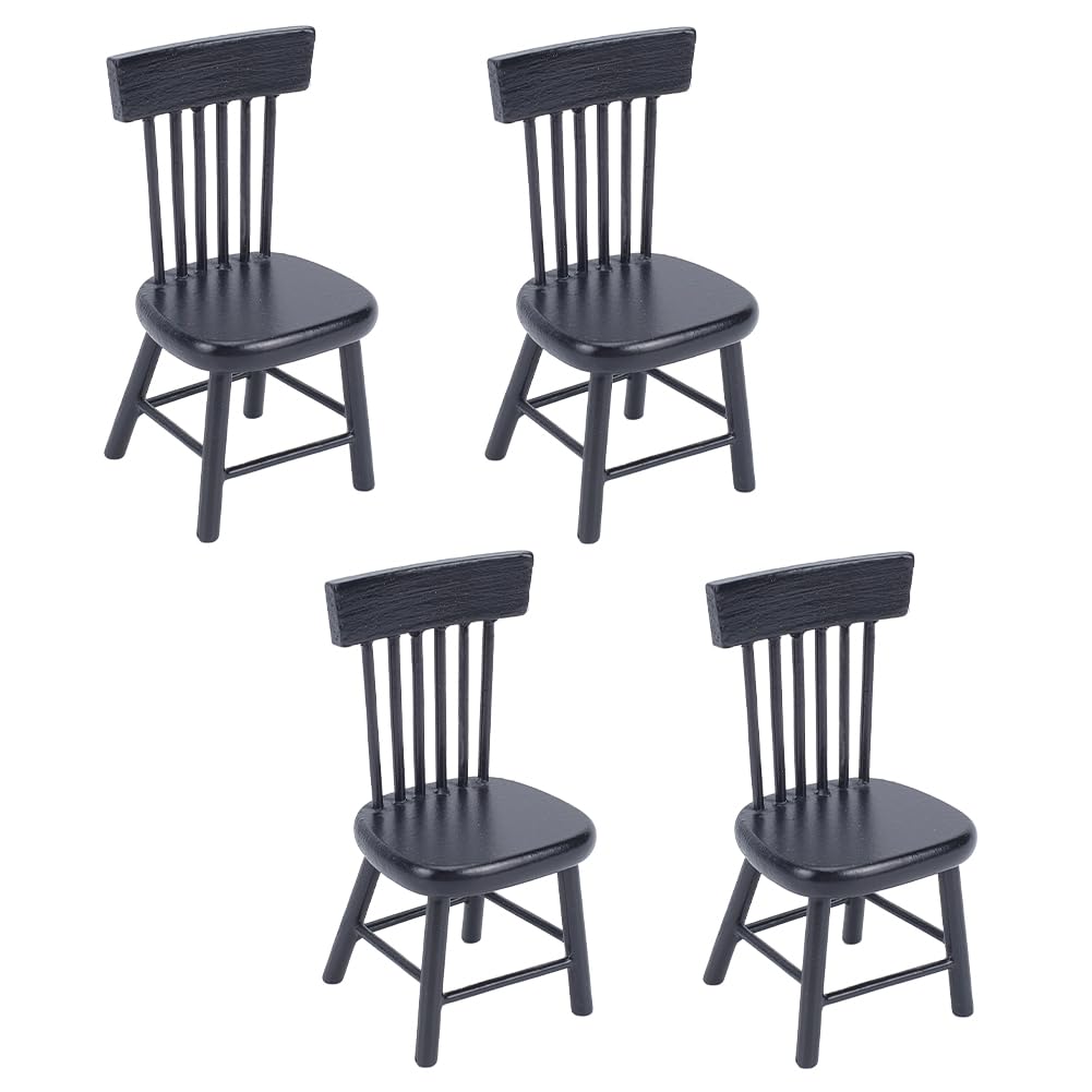 PH PandaHall 4pcs Dollhouse Chairs 1/12 Scale Miniature Furniture Chairs Mini Wood Chair Tiny Furniture Model Chair for Dollhouse Dinning Room Accessories Home Decor Photography Props
