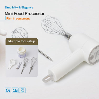 Cordless Hand Mixer & Mini Food Processor with 3 Speed Modes, Electric Egg Beater Whisk, USB Cable & Accessories
