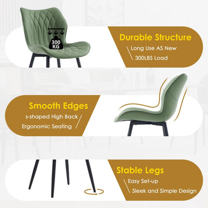 Kidol & Shellder Dining Chairs Set of 2, PU Leather Upholstered Kitchen Chairs with Back Armless, Mid Century Modern Side Chair for Dining Room, Living Room, Lounge, Restaurant, Bean Green