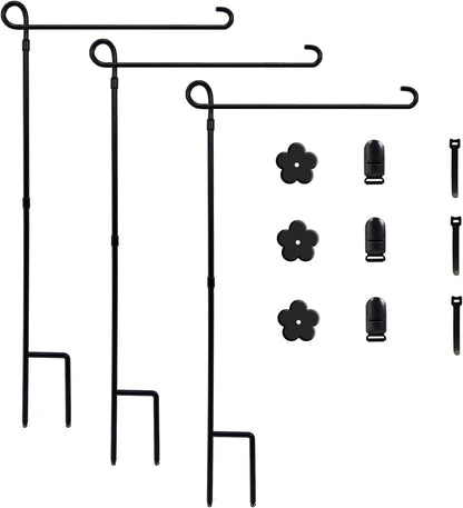 YEAHOME 3PC Garden Flag Holder Stand, Weather-Proof Metal Flagpole with Clip for Outdoor Decor