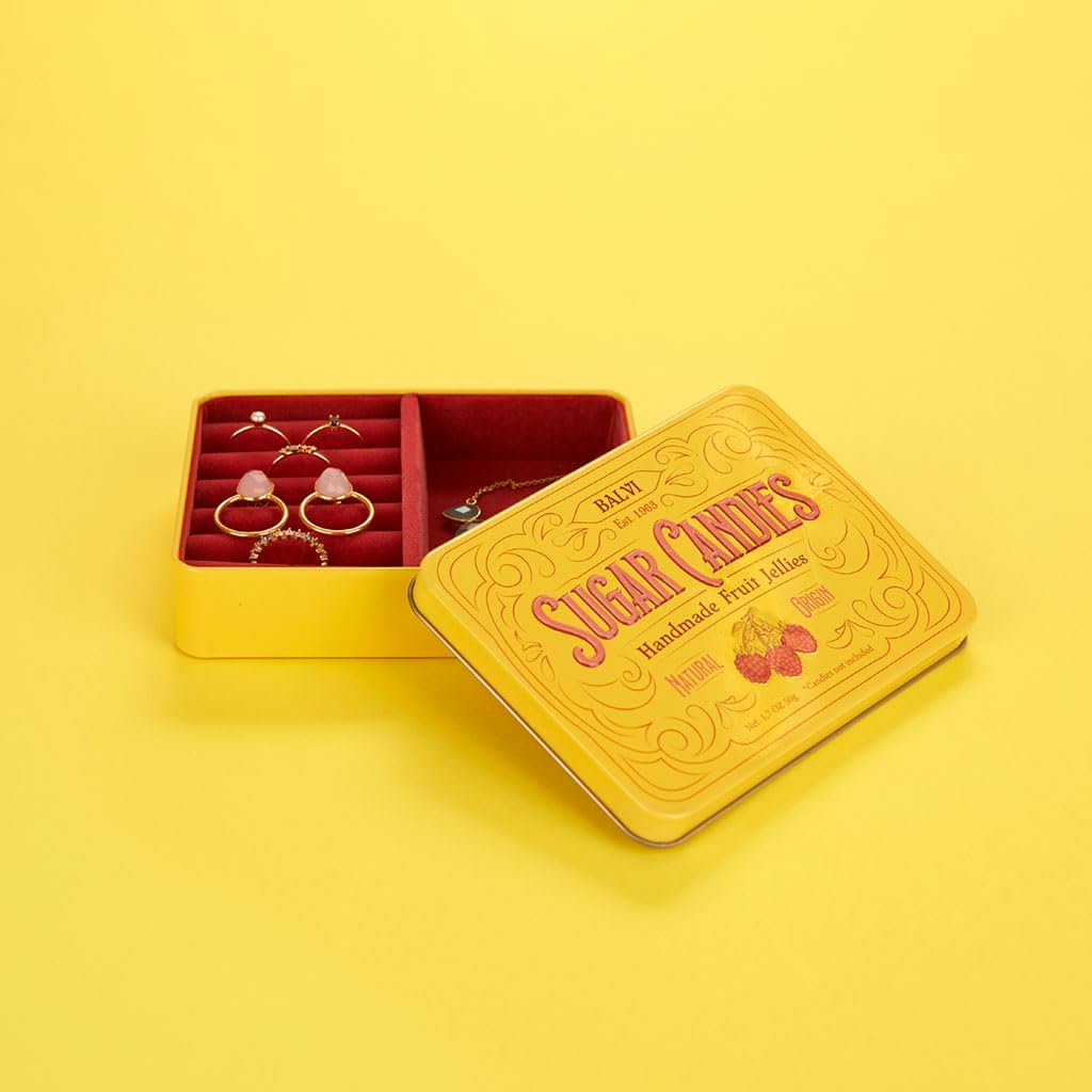 Balvi Sugar Candies Jewelry Box Yellow Simulates a Tin/Velvet Candy Box, Gift