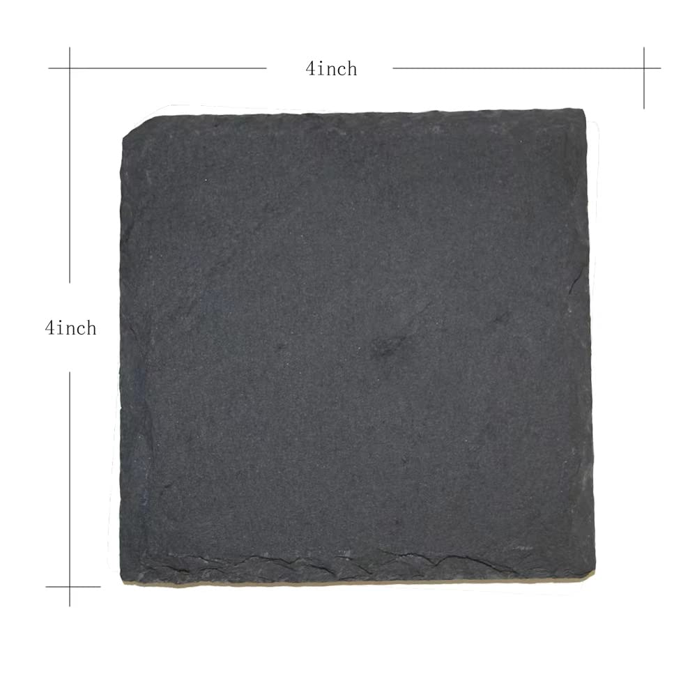 MONKEY SUN 24 Pack 4 x 4 Inch Gorgeous BlackSlate Stone Coasters Bulk Square Coaster forLaser Engraving,Painting,Drink Bar KitchenHome,DIY Handmade Natural Rough Edge,Set of 24
