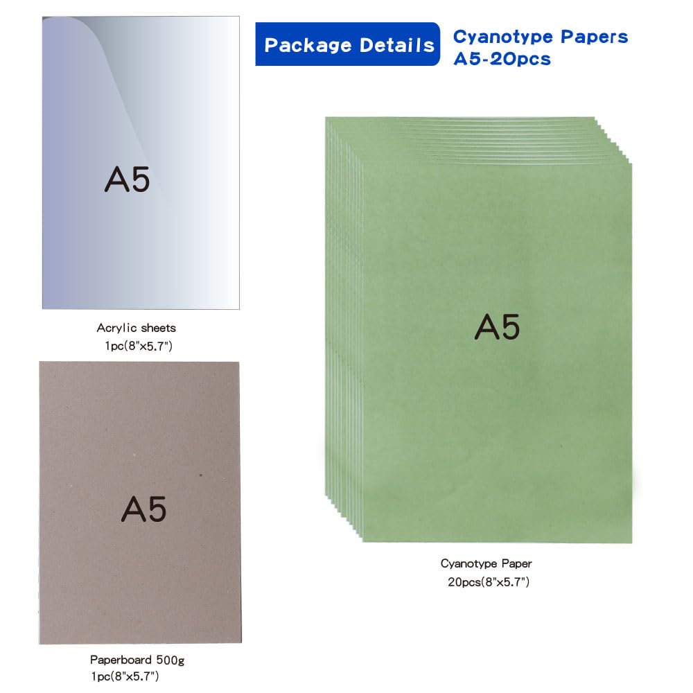 ACADOIT Solar Sun Print Paper Cyanotype Art Paper for Arts Crafts DIY(A4 30 Sheets)