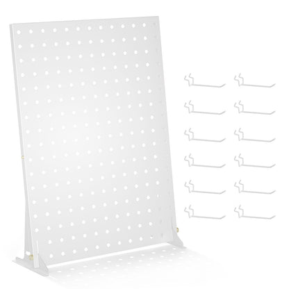 Urban Deco Portable & Adjustable Peg Board Display Stand | 17x13 Inch with 12 Hooks | Small Pegboard Quick-Setup, Metal Jewelry Organizer for Retail Stores, Craft Shows & Vendor Events (1-Pack, White)