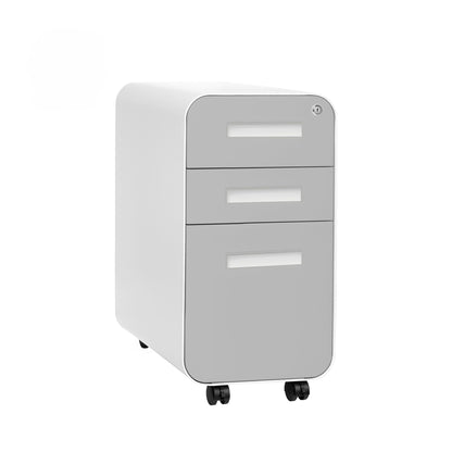 Laura Davidson Furniture Stockpile Slim 3-Drawer Mobile File Cabinet with Lock - Under Desk Metal Filing Cabinet, Legal/Letter File Folders, Wheels & Stationary Feet, Assembled, Light Grey Faceplate