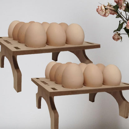 Stackable Wooden Egg Holder Countertop, Rustic Double Layer Egg Organizer for 24 Fresh Eggs, 2 pcs