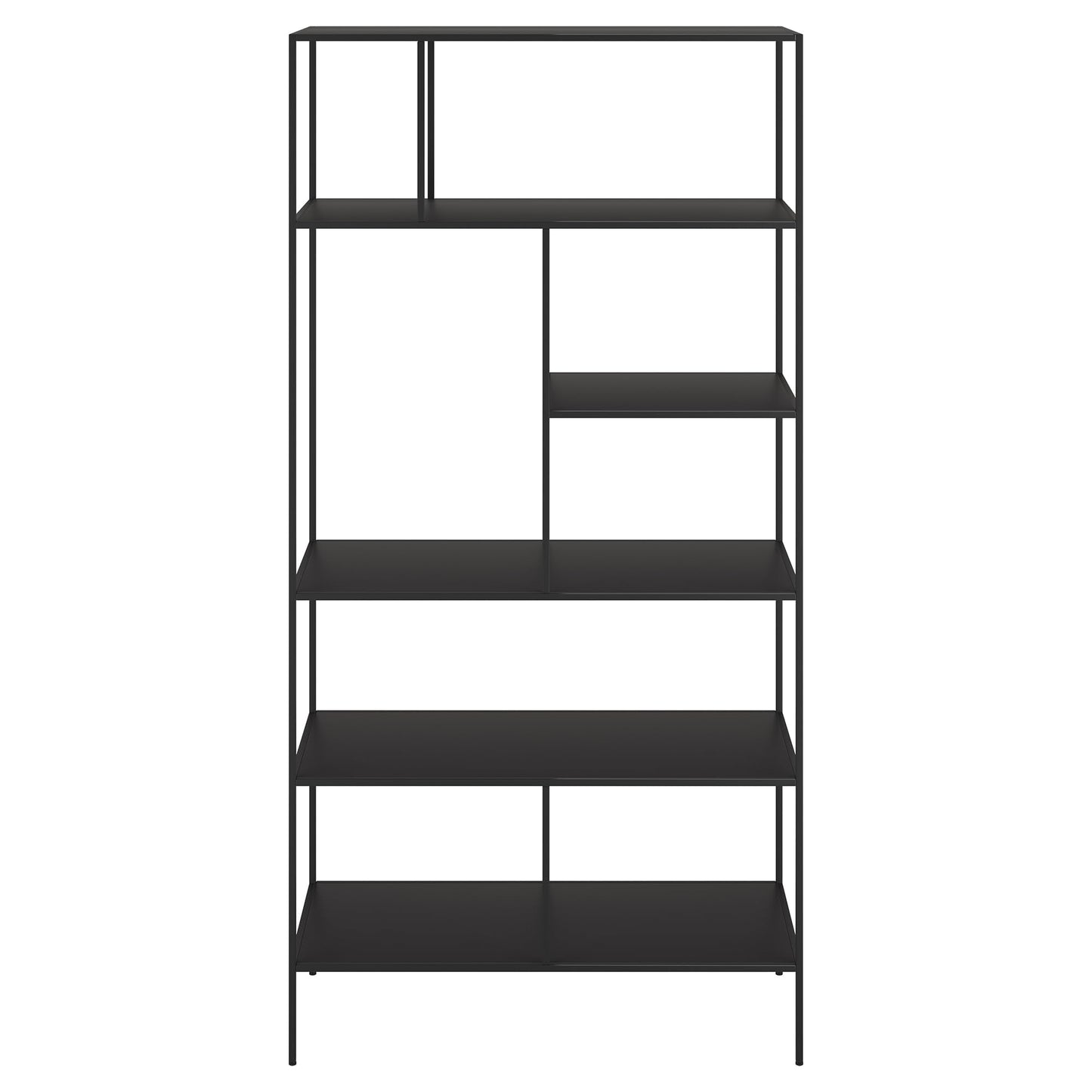 Henn&Hart 72" Modern Metal 5-Tier Bookcase with Staggered Open Metal Shelves for Living Room, Bedroom, or Office, Black