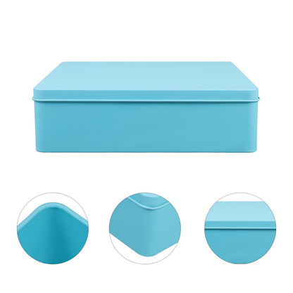 Ipetboom Large Square Tin Storage Box with Lid Extra Large Metal Container for Home Organization for Cookies Snacks and Packaging Sturdy Tinplate Blue