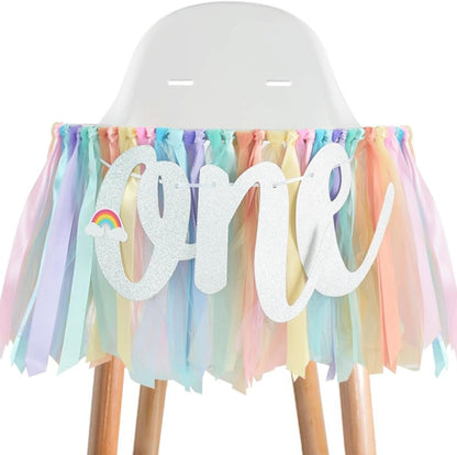 1st BEISHIDA Birthday High Chair Banner Garland - Pastel Rainbow Baby Shower Decorations,Rainbow Theme Banner for First