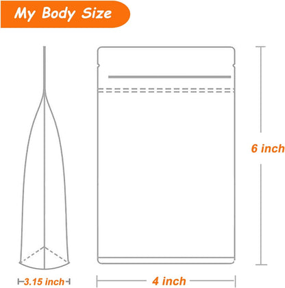 100 PCS Stand Up Pouches, 4 x 6 inch Kraft Paper Food Bags with Clear Window, Reusable Ziplock Storage Bags for Foods