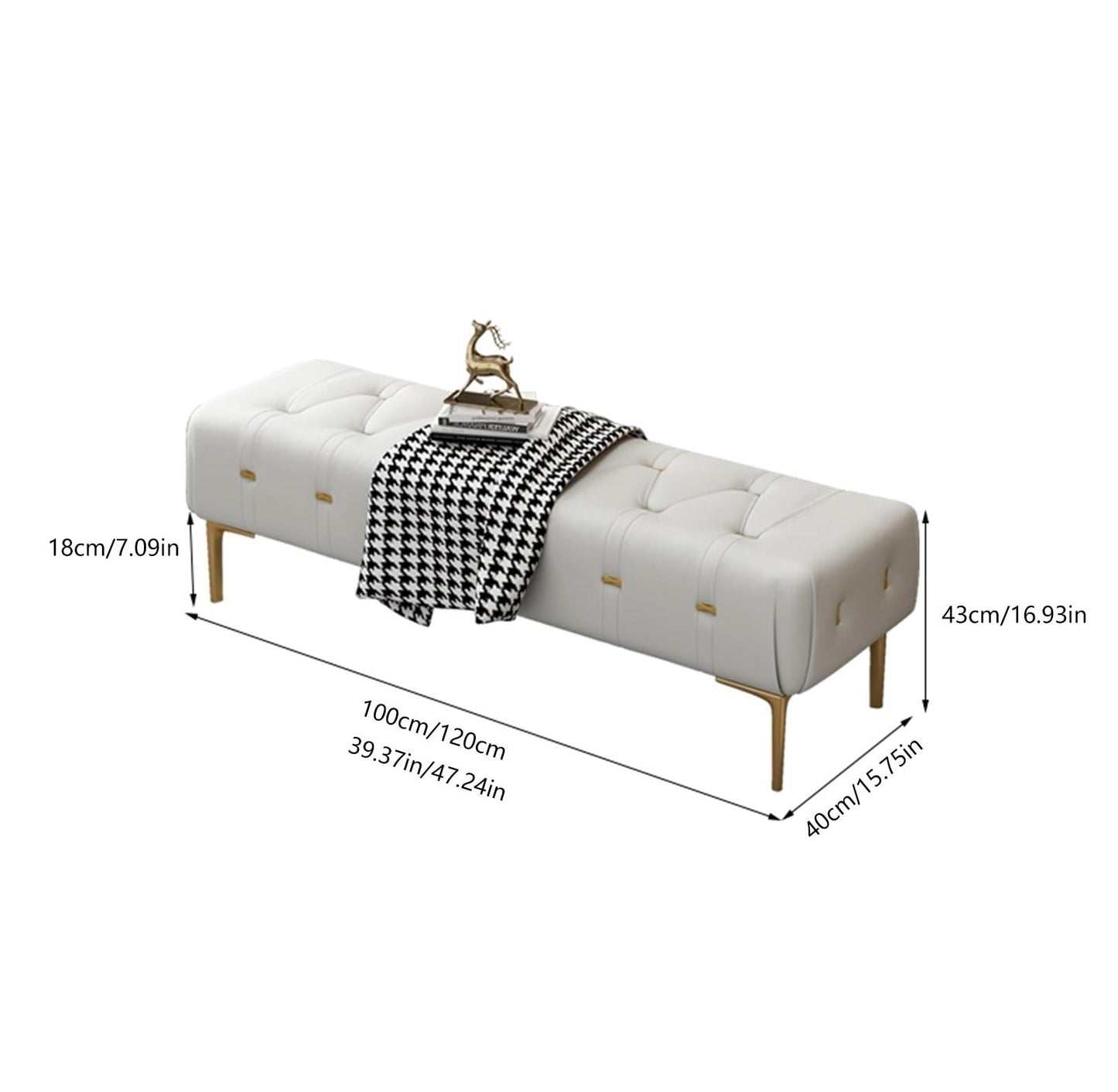 Bedroom End of Bed Bench Upholstered Tufted Bench with Upholstered Seat, Foot Stool with Sturdy Metal Legs, Leather Bench for Bedroom Living Room Entrance Ottoman Couch Bench (Color : Beige, Size :