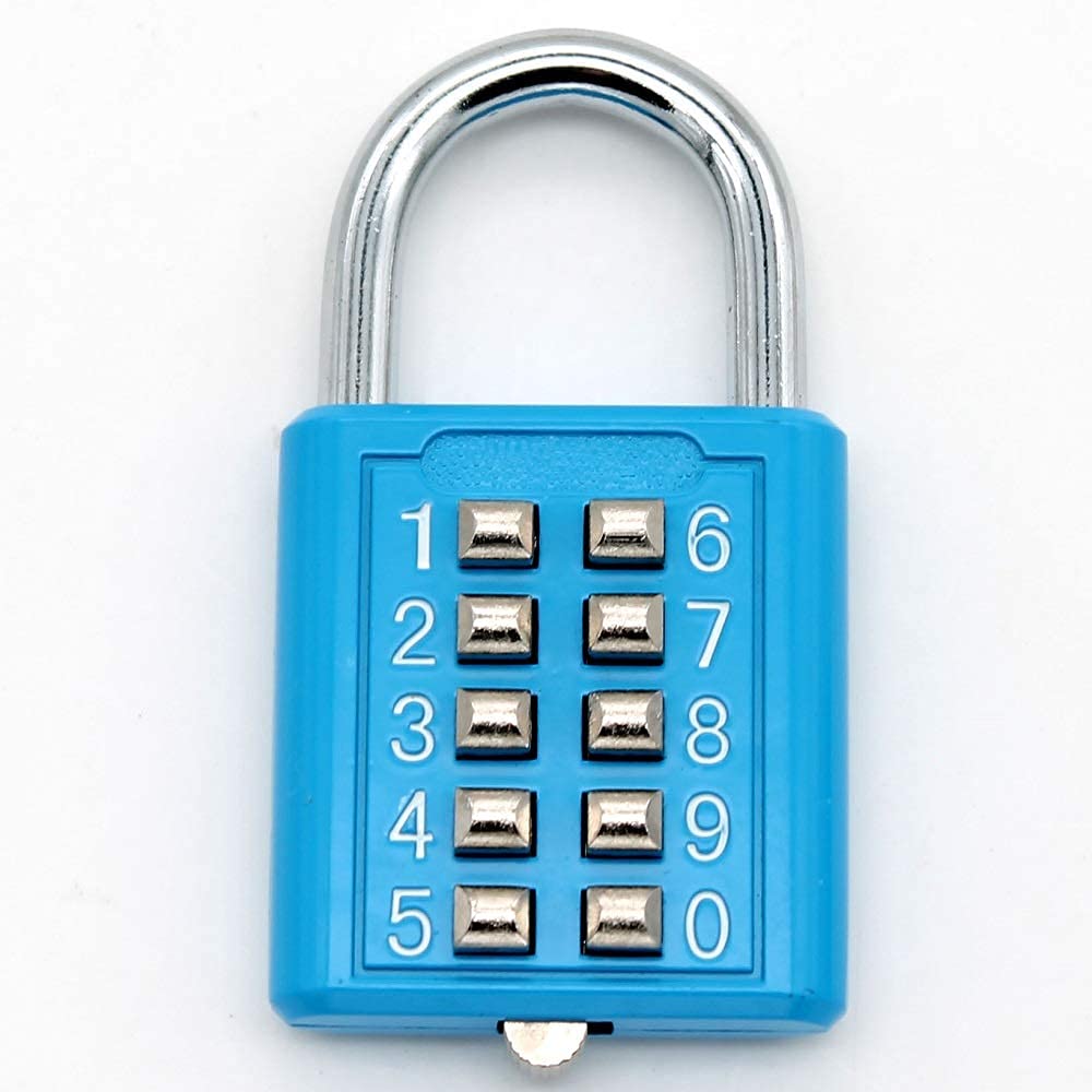 MIONI 10 Digit Push Button Combination Padlock, 5 Digit Locking Mechanism,Blue (2 Blue)