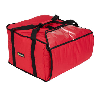 Restaurantware-Delivery Tek 17.5 x 20 x 7.5 Inch Insulated Pizza Bag, 1 Durable Delivery Bag - Holds (3) 18" or (4) 16" Pizza Boxes, Machine Washable, Red Polyester, Extra-Large Flap