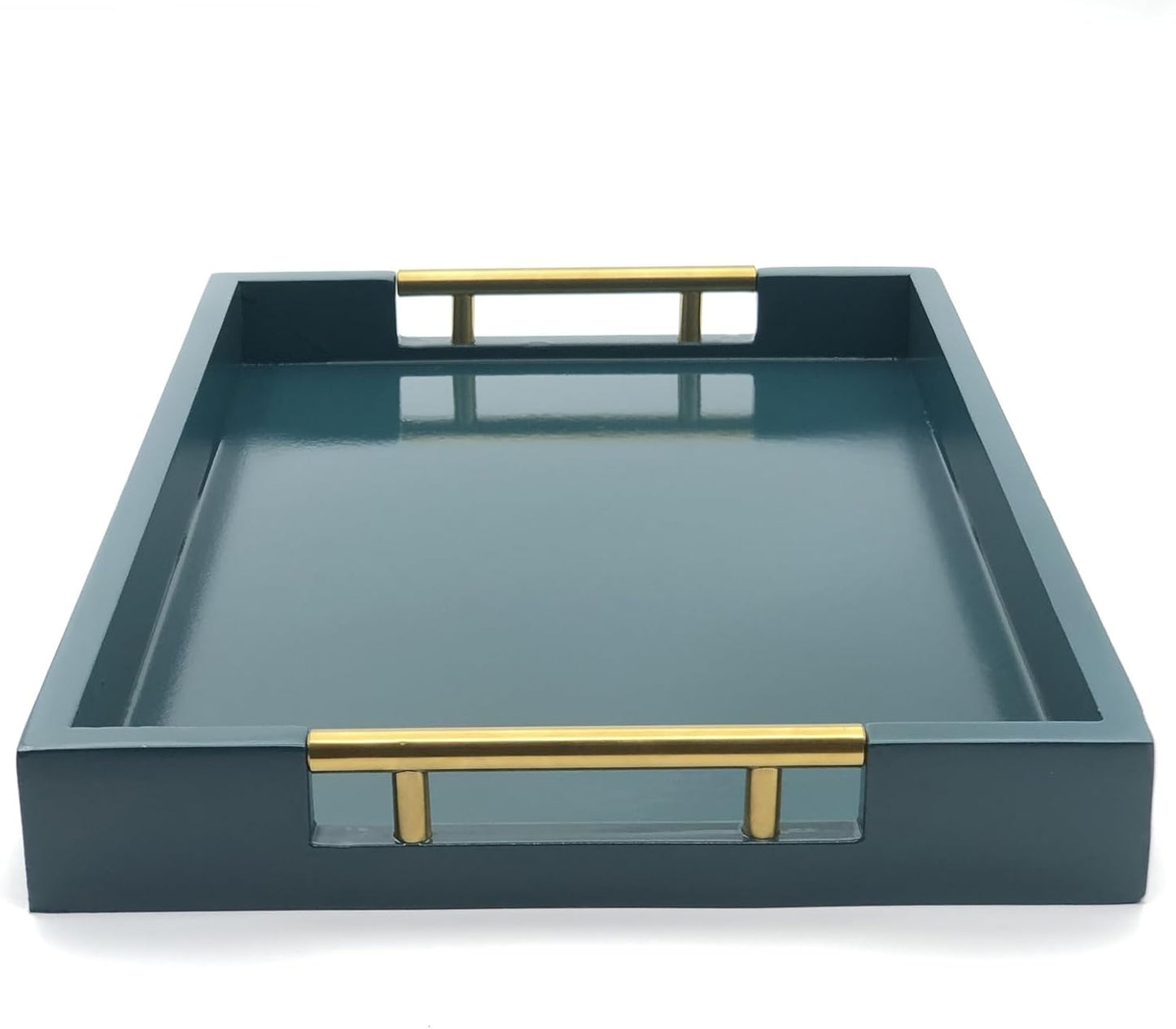 16.5''x12'' Serving Tray with Polished Metal Handles, Rectangle Coffee Table Tray, Modern Decorative Tray, Large