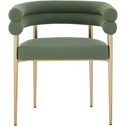Meridian Furniture 804Green-C Brielle Collection Modern | Contemporary Boucle Fabric Upholstered Dining Chair with Brushed Brass Metal Frame, 25.5" W x 22" D x 28" H, Green, Set of 2
