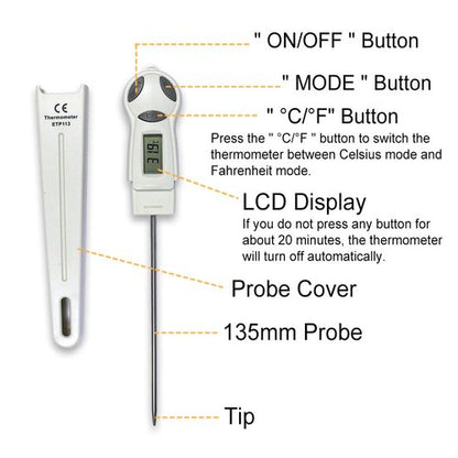Allsun Digital Meat Thermometer - High Precision Stainless Steel Probe | °C/°F Cooking Tool for Kitchen & Home