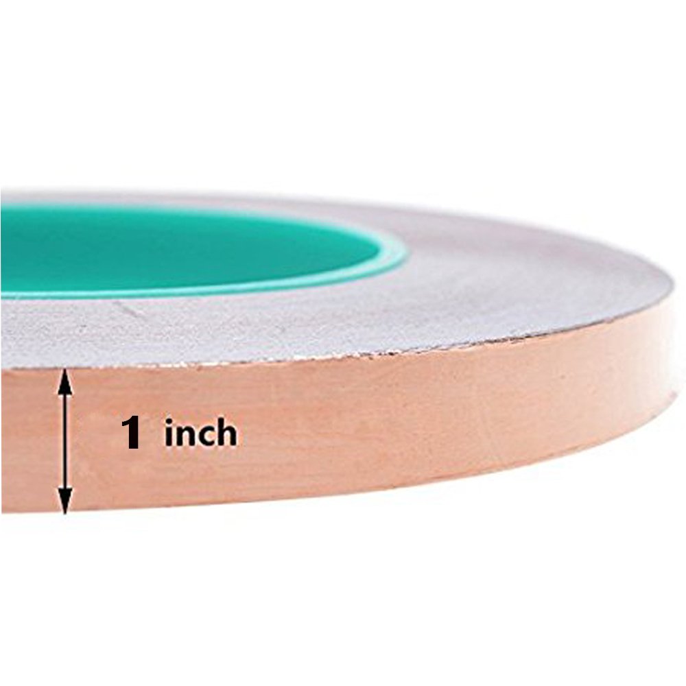 Zehhe Copper Foil Tape with Double-Sided Conductive (1inch X 21.8yards)- EMI Shielding,Stained Glass,Soldering,Electrical Repairs,Slug Repellent,Paper Circuits,Grounding (1inch)