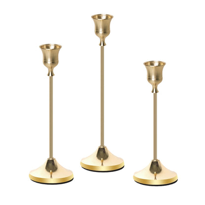 Bryzont Copper Gold Taper Metal Candlestick Holders Antique Candle Stick Holder Set of 3 for Wedding Table Centerpiece, Chrismas Mantel Decor, Dinner Party, Housewarming Gifts