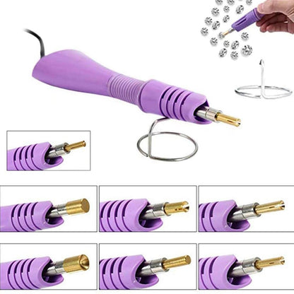 Hotfix Applicator, 7 in 1 Hot Fixed Wand Bedazzler Kit, Rhinestones Setter Wand Tool with 7 Different Tip Sizes, DIY Bedazzler Kit with Rhinestones with Support Stand (American standard (black))