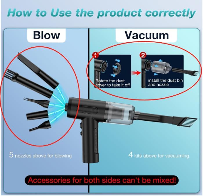 Cordless Handheld Car Vacuum, 12000Pa Strong Suction Mini Vacuum, 3-in-1 Design with LED Light for Multi-Scenario Use