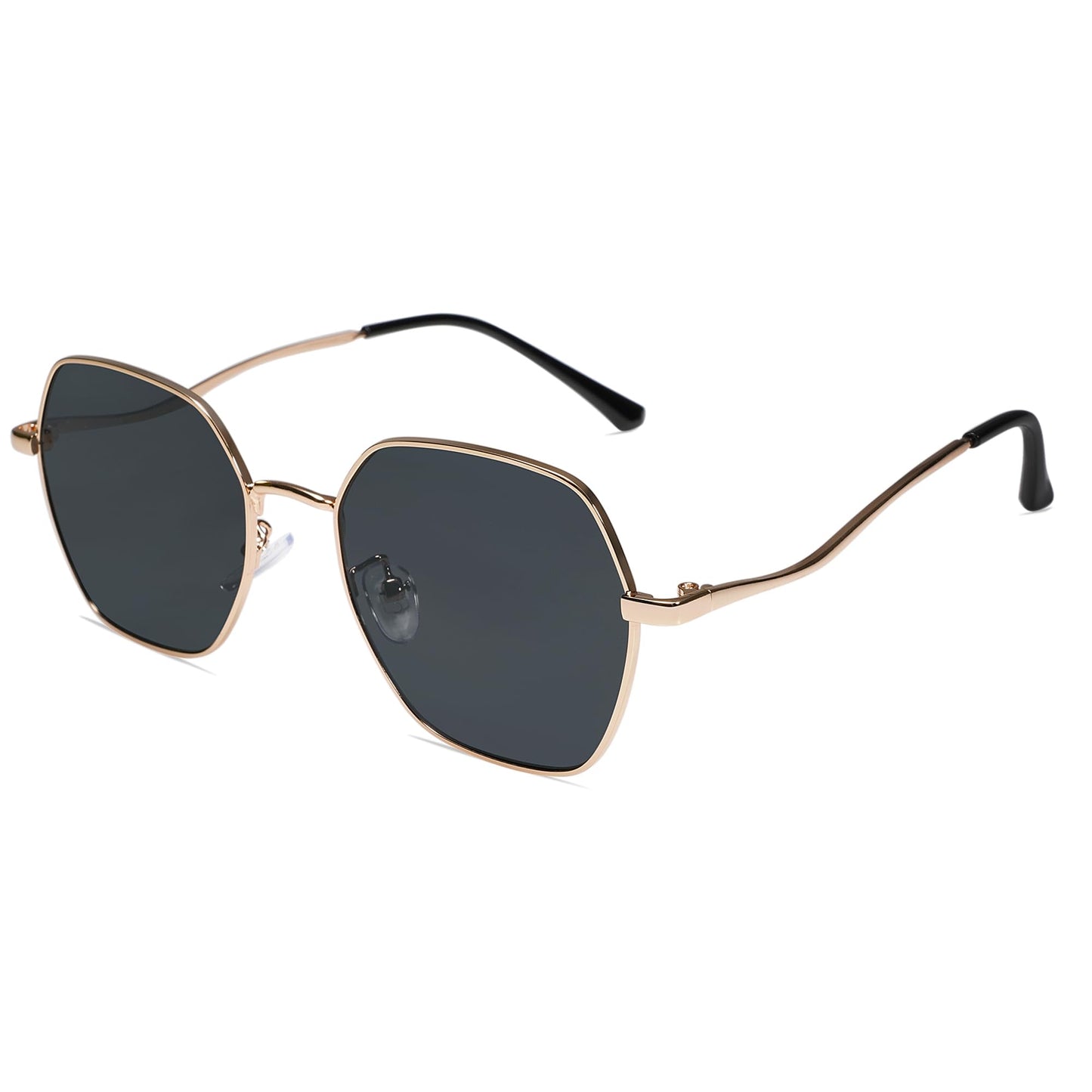 SOJOS Retro Hexagon Square Polarized Sunglasses for Women Men Vintage Hexagonal Polygon Shades SJ1101, Gold Frame/Grey Lens