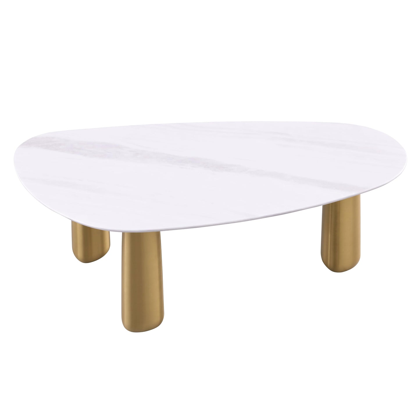 Furniture of America Gavora Modern 51-inch Oval Sintered Stone Top Coffee Table with Gold Triple Pedestal Legs for Small Space, Living Room, Home Office, White