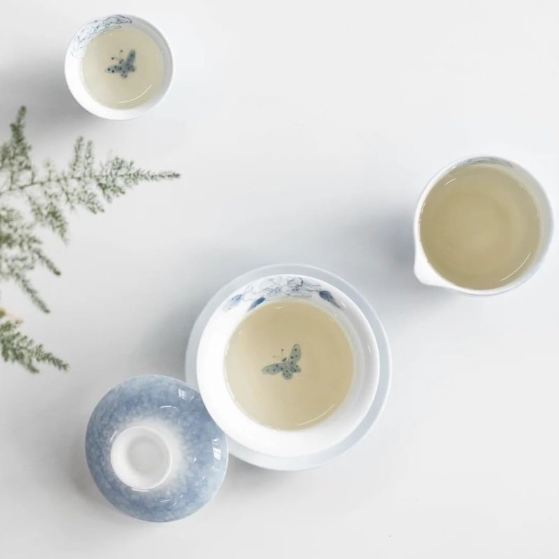 Hand-painted Kungfu Tea Set, Butterfly and Floral themed Chinese Tea Set, Gaiwan Gongfu Tea sets for adult, Ceramic Tea Ceremony Set, Gift for Tea Lovers