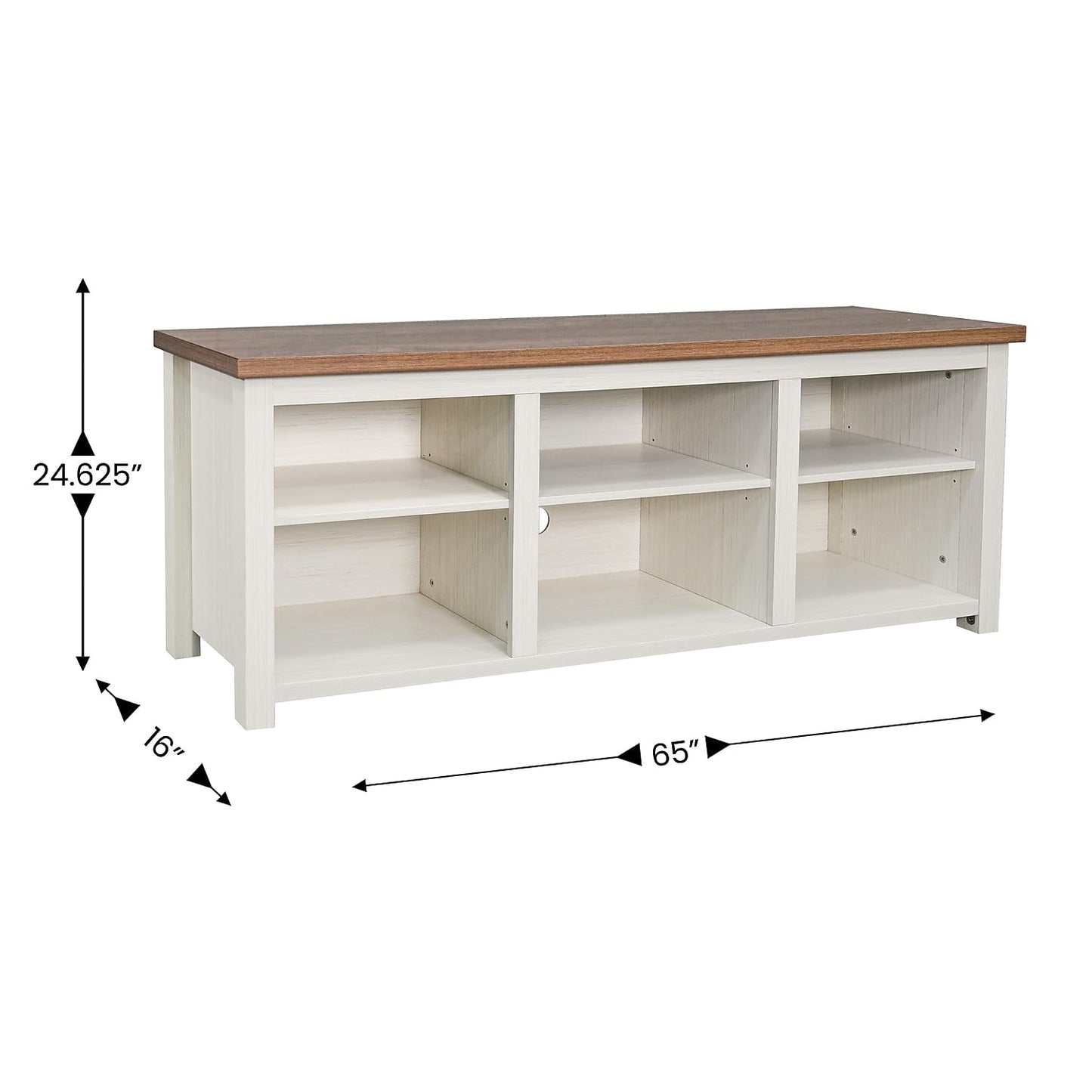 Flash Furniture Kilead Farmhouse TV Stand for up to 80" TVs-65 Engineered Wood Media Console with Open Storage, 65", Walnut Top/White Frame
