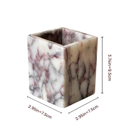 KEBTN Natural Calacatta Viola Marble Pen Holder, Luxury Square Organizer Cup, Multi-Use Hand-Polished Storage for Desk, Bathroom Vanity, Kitchen Utensils & Makeup Brushes, 2.95” x 3.74”