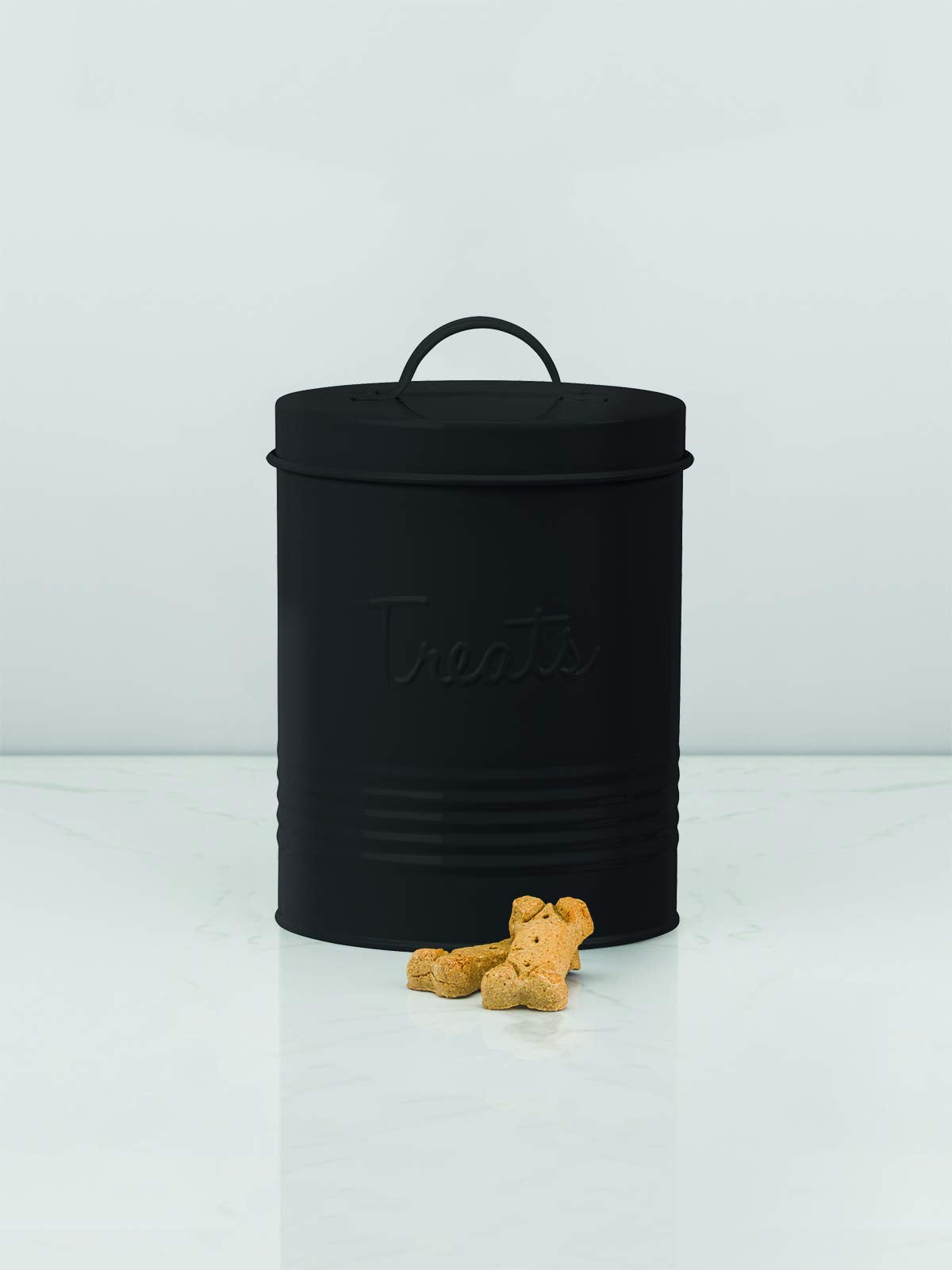 Amici Pet Retro Metal Storage Canister Treats Jar, 72 Fluid Ounces, Matte Black