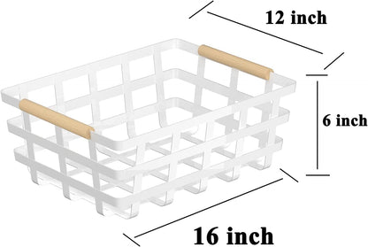 Farmhouse Wire Storage Baskets, Pantry Organizer Baskets with Wood Handle, Metal Bins for Kitchen Pantry (2 Pack)