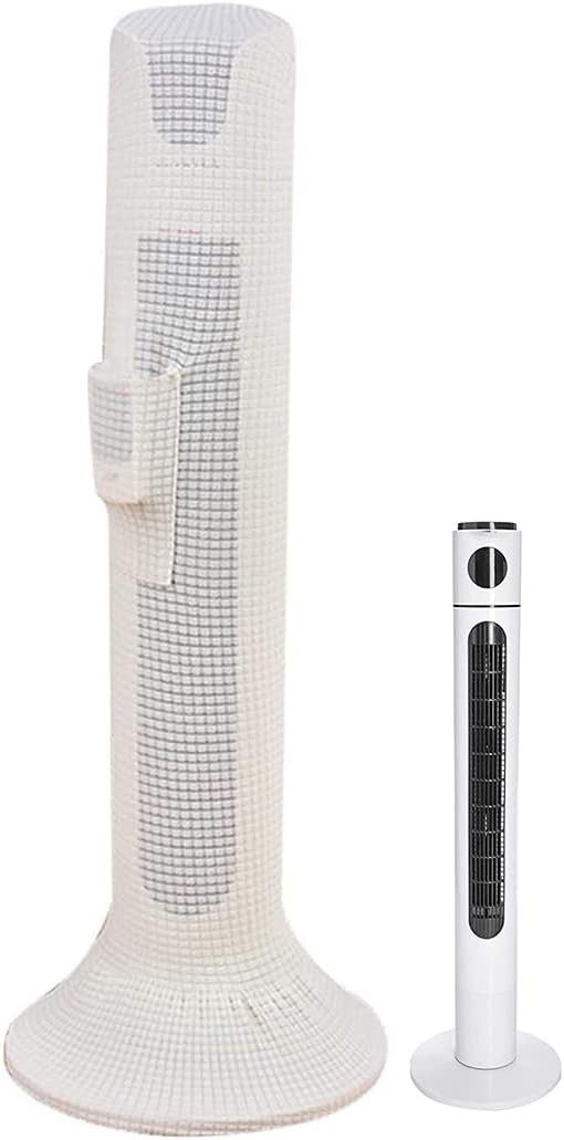 Tower Fan Dust Cover, Water-Repellent Stretch Spandex Dustproof Guard for Household Office Fans, with Pocket (White)