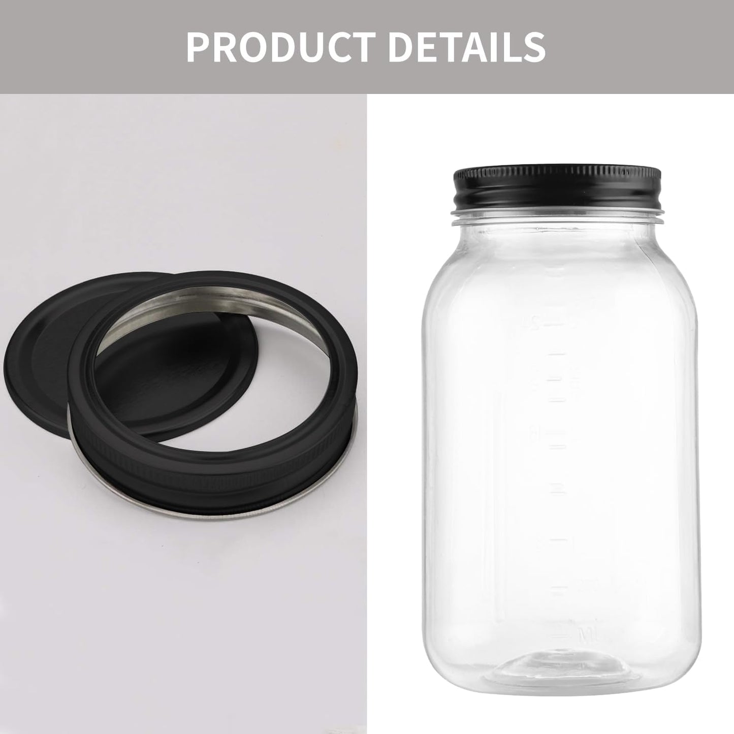 novelinks 32 OZ Clear Plastic Mason Jars with Airtight Lids - 12 PACK Plastic Jars for Kitchen & Household Storage