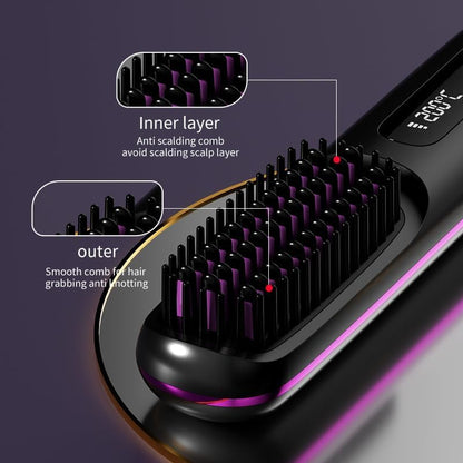 Go Brush Pro Hair Straightener – Cordless Comb with Negative Ion, 4000mAh Fast Heating & Portable Travel Design, Rechargeable Brush for Straightening and Curling (1Pcs)