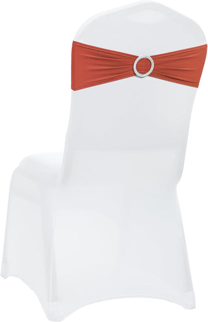 25 VDS - Terracotta | Spandex Chair Sashes Bows | PCS | Stretch Elastic Banquet Universal Folding Chair Band Tie