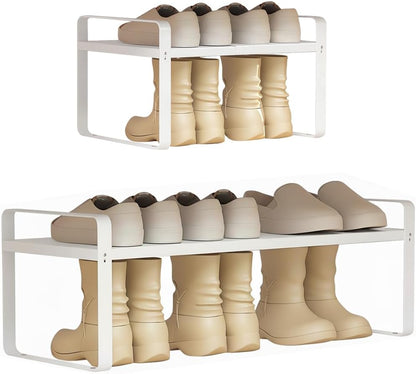 1-Tier (H:10"), 14.9"-23.6", Closet, Pack Expandable Metal Shoe Rack Adjustable Width Heavy-Duty Free-Standing Shoe