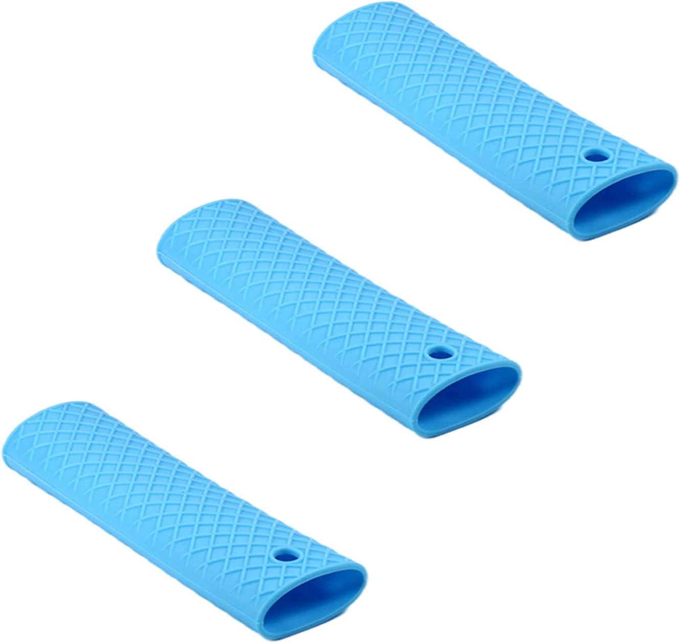 MroMax Silicone Hot Handle Holder, 6.1 Inch Non Slip Potholder for Cast Iron Pot, Blue, 3Pcs