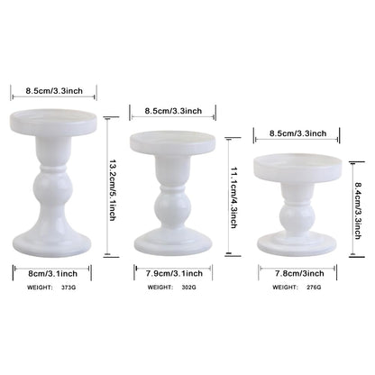 BTGLLAS 3-Piece Set of White Glass Candlestick, Crystal Candlestick Holder Holder and Conical Candle, Christmas Candle Holder Decoration, Family Living Room Wedding Candle Holder (white1set)