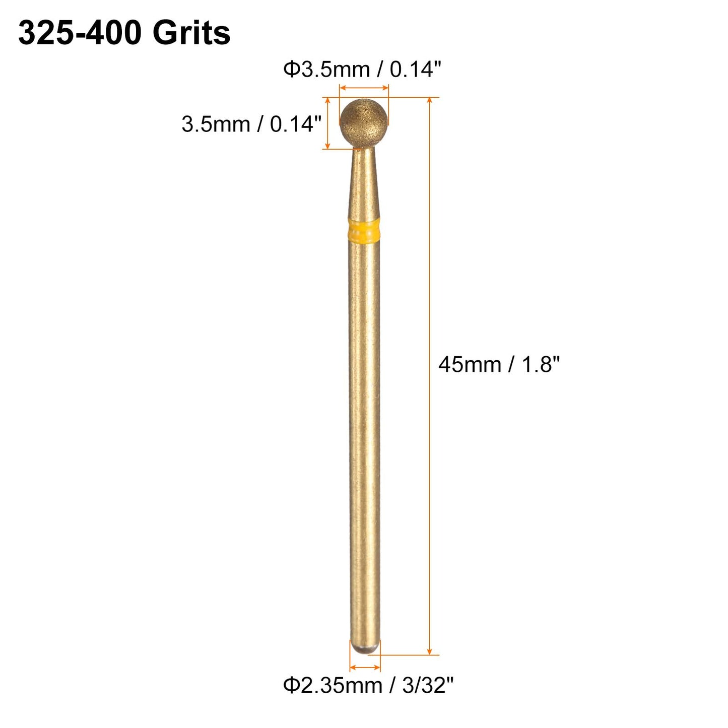 HARFINGTON 13pcs 325-400 Grits Diamond Grinding Bit 3.5mm Ball Head 2.35mm Shank 3.5mm Length Titanium Plated Stone Sanding Drill Bits Rotary Tool for Nails Grinding Polishing