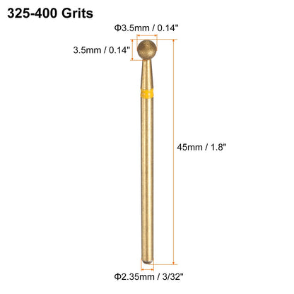 HARFINGTON 13pcs 325-400 Grits Diamond Grinding Bit 3.5mm Ball Head 2.35mm Shank 3.5mm Length Titanium Plated Stone Sanding Drill Bits Rotary Tool for Nails Grinding Polishing