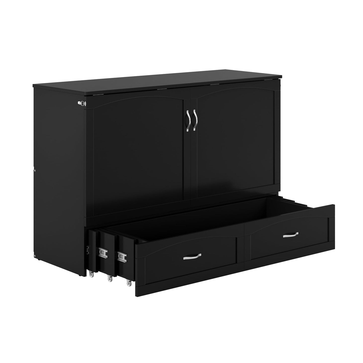 AFI, Marion Queen Wood Murphy Bed Chest with 6" Mattress, Storage Drawer, & Built-in Charger, Black