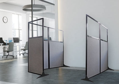 Versare Workstation Partition | Portable Wall Divider | Modern Office Cubicle | Free Standing Privacy Screen | Flexible Work Space | 66" x 70" W/Window, Navy Blue Fabric Panels