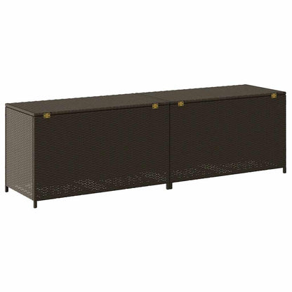 Kalmrek Patio Storage Box Poly Rattan Brown 78.7"x19.6"x23.6" Weatherproof Outdoor Deck Garden Yard Storage Chest with Lockable Lid and Gas Lift Mechanism for Cushions Pillows Tools