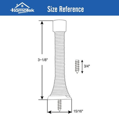 HOMOTEK Heavy Duty Black Spring Door Stops - 12 Pack with Flexible Rubber Bumper Tips | 3-1/8" Size