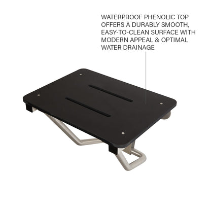 32" x 15" Black Folding Wall Mount Shower Seat Bench, ADA Compliant