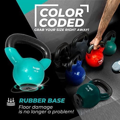 Yes4All Kettlebells Rubber Base, Kettlebell Set for Women, Strength Training Kettlebells Weights (10-65 lbs)