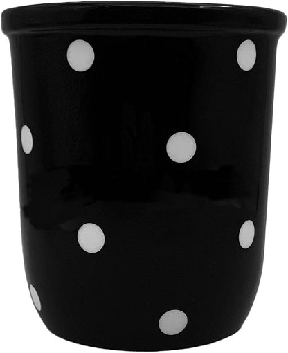 Modern Kitchen Utensil Holder, Polka Dots Black Utensil Crock, Kitchen Storage Decor