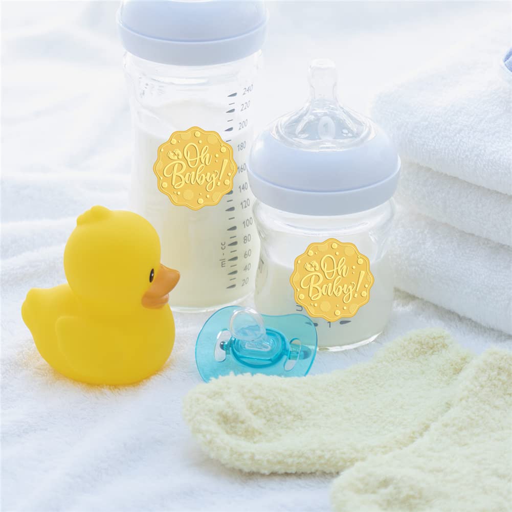 CRASPIRE Footprint Baby Gold Embossed Envelope Stickers 2 Inch 100pcs Foil Seals Adhesive Certificate Stickers Label for Wedding Invitations Gift Packaging Baby Shower