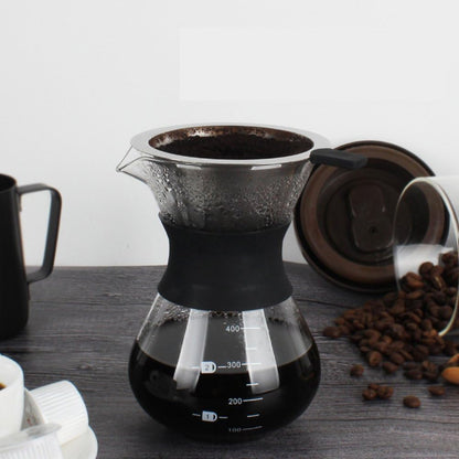 Pour Over Coffee Maker with Stainless Steel Filter, Reusable Glass Coffee Pot Manual Dripper, No Paper Filters